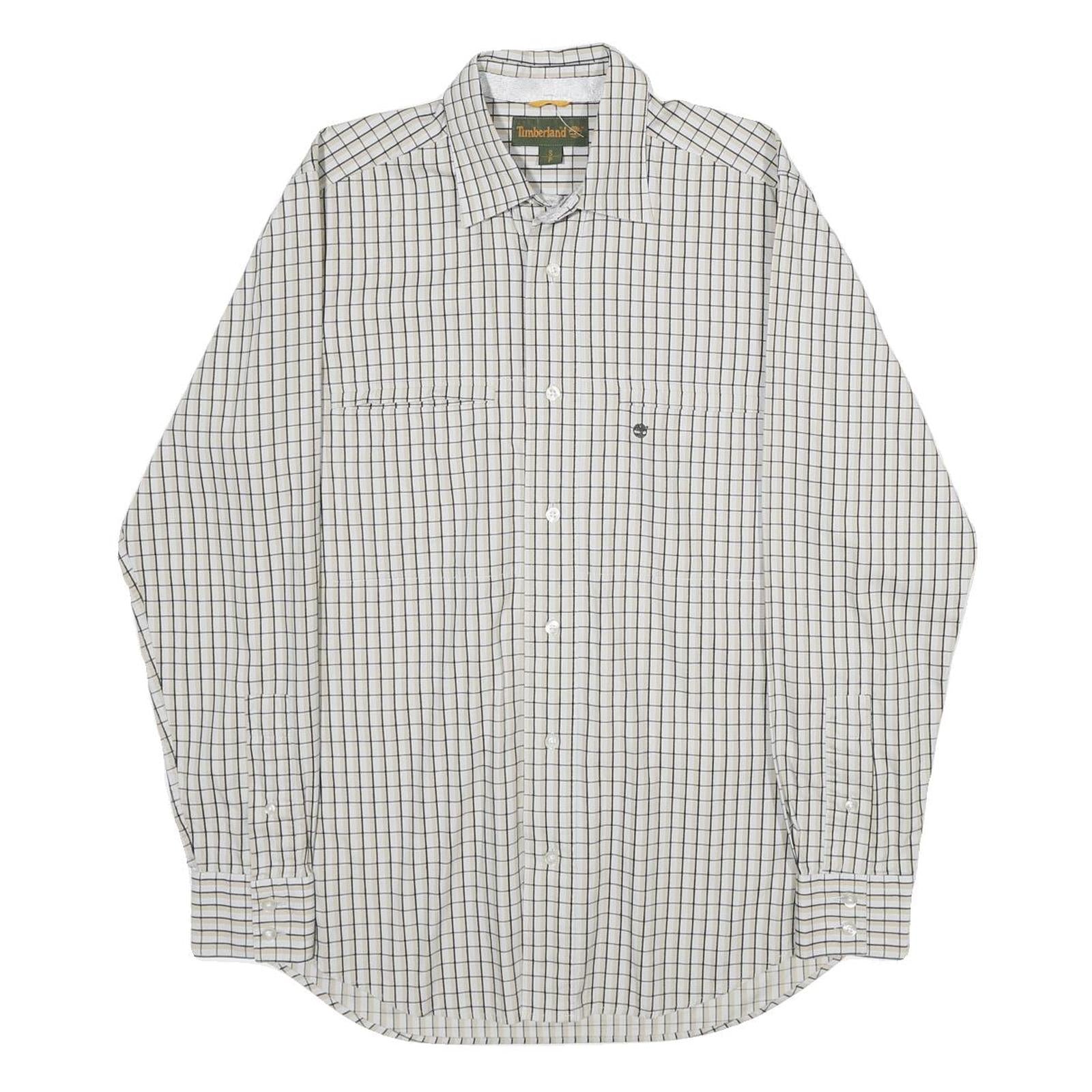 TIMBERLAND Mens White & Black Check Shirt S Long Sleeve Cotton Casual