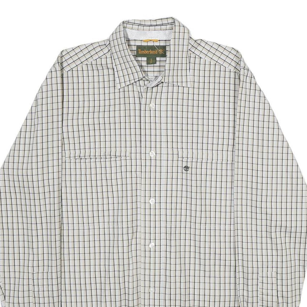 TIMBERLAND Mens White & Black Check Shirt S Long Sleeve Cotton Casual