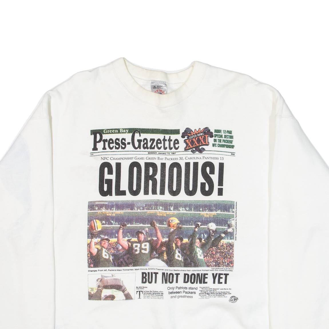FRUIT OF THE LOOM Green Bay Packers Mens Sweatshirt White USA XL