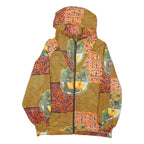 EMMEGI Womens Yellow & Orange Graphic Zip Hooded Jacket L Polyester Blend