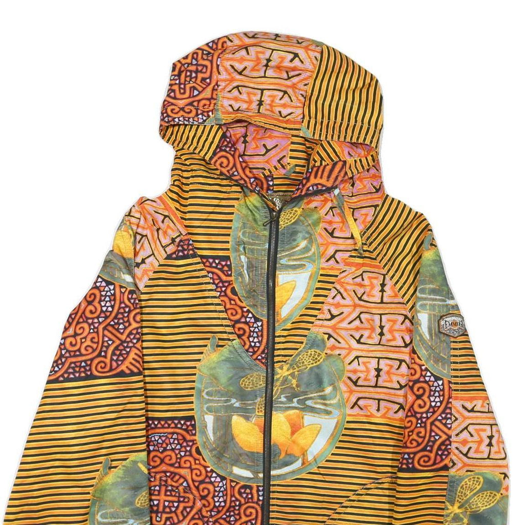 EMMEGI Womens Yellow & Orange Graphic Zip Hooded Jacket L Polyester Blend