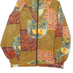 EMMEGI Womens Yellow & Orange Graphic Zip Hooded Jacket L Polyester Blend