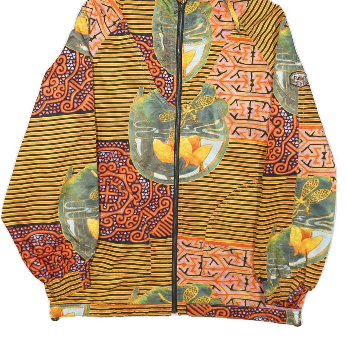 EMMEGI Womens Yellow & Orange Graphic Zip Hooded Jacket L Polyester Blend