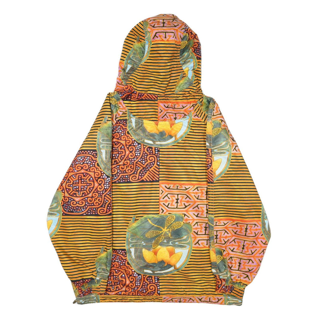 EMMEGI Womens Yellow & Orange Graphic Zip Hooded Jacket L Polyester Blend
