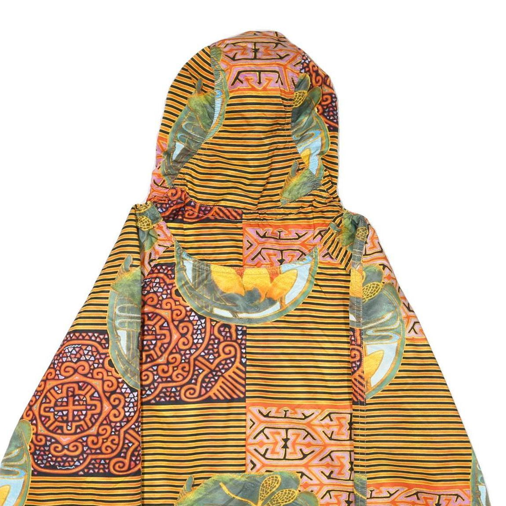 EMMEGI Womens Yellow & Orange Graphic Zip Hooded Jacket L Polyester Blend