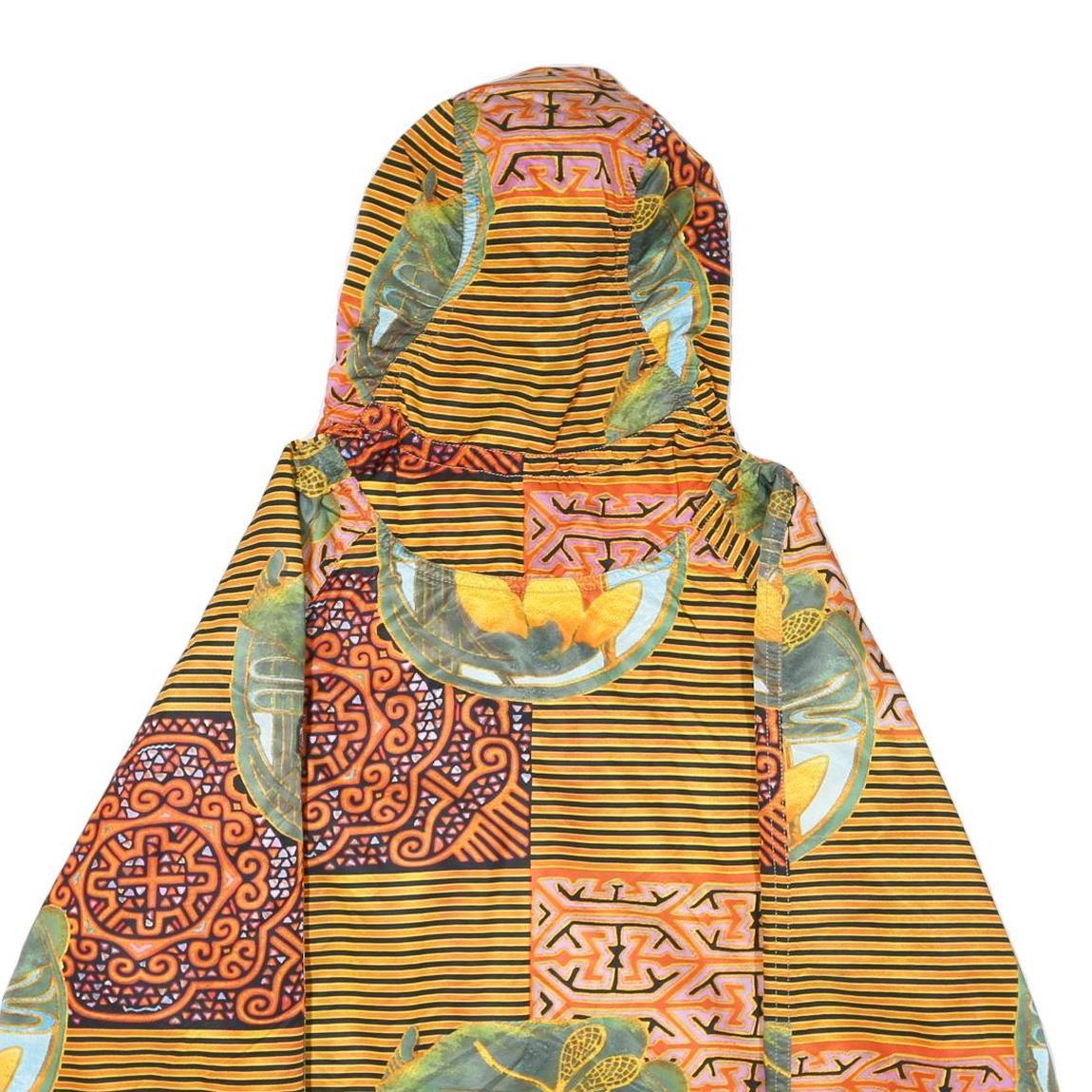 EMMEGI Womens Yellow & Orange Graphic Zip Hooded Jacket L Polyester Blend