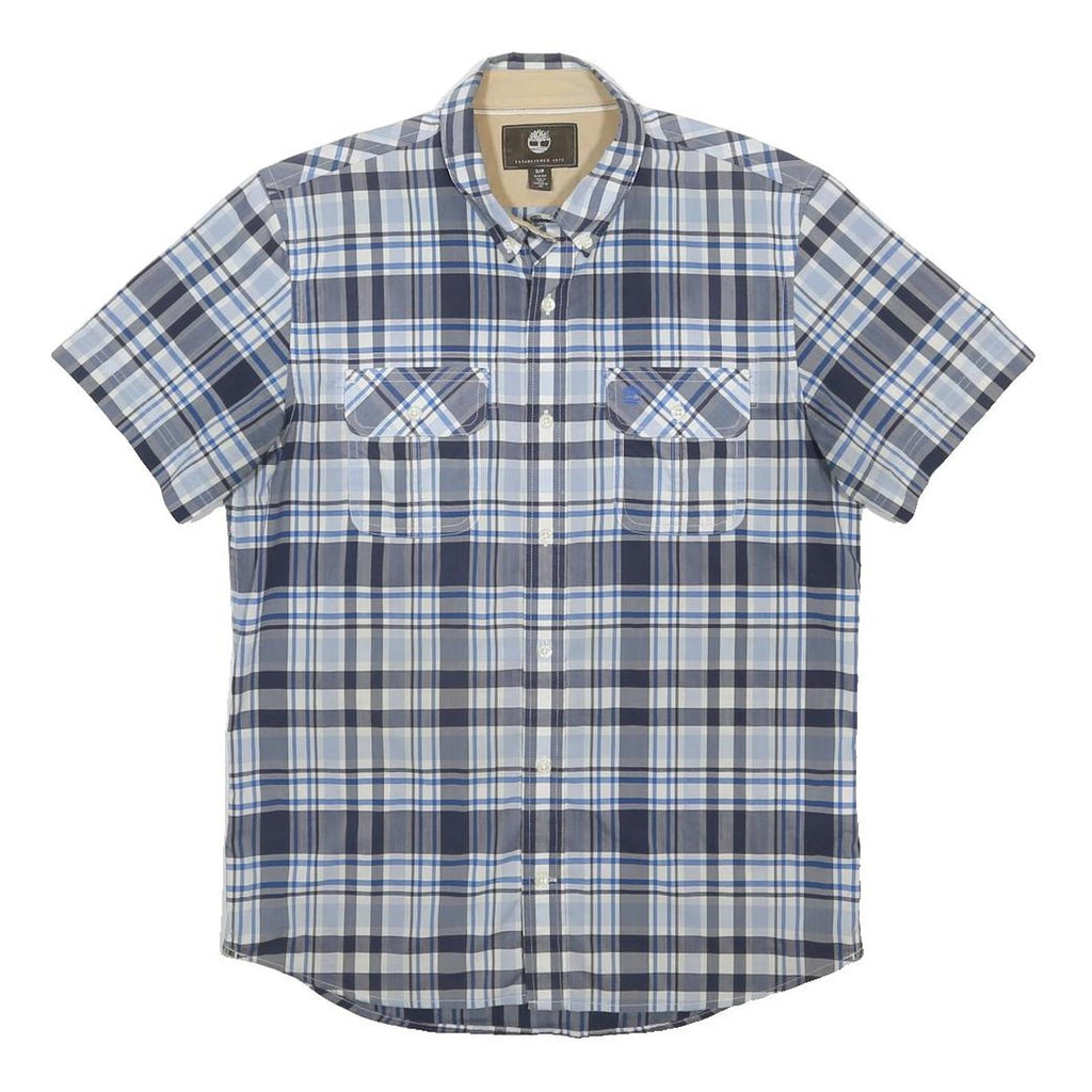 TIMBERLAND Mens Blue Check Shirt S Casual Short Sleeve Button Down Pockets