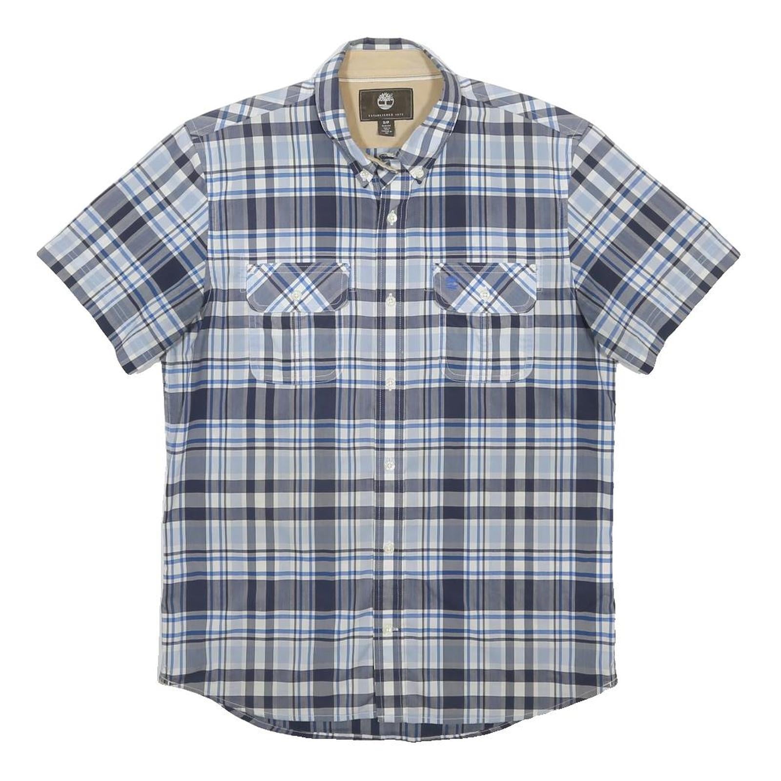 TIMBERLAND Mens Blue Check Shirt S Casual Short Sleeve Button Down Pockets