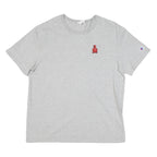 CHAMPION Mens Grey Modern T-Shirt L Short Sleeve Crew Neck Red Logo Embroidery