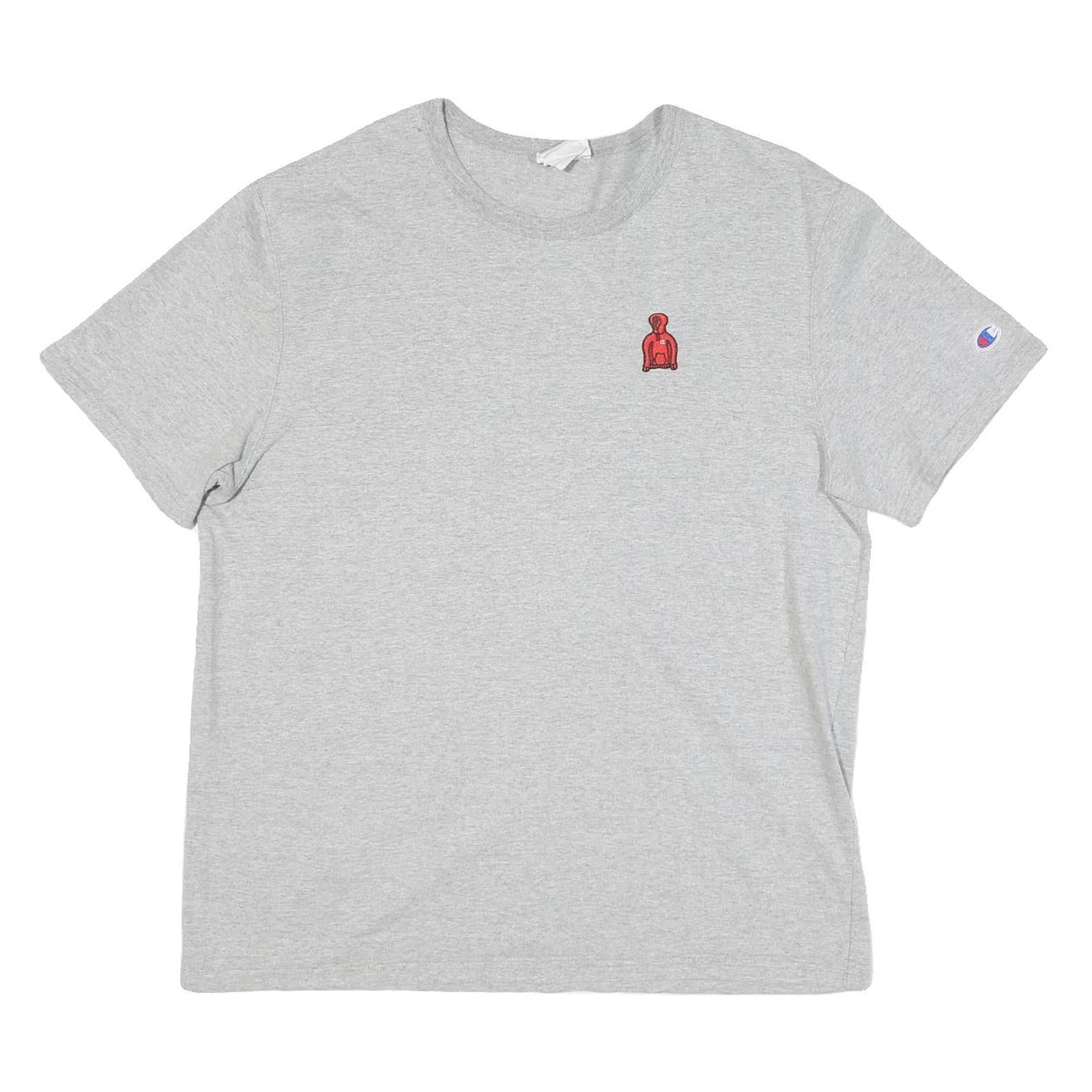 CHAMPION Mens Grey Modern T-Shirt L Short Sleeve Crew Neck Red Logo Embroidery