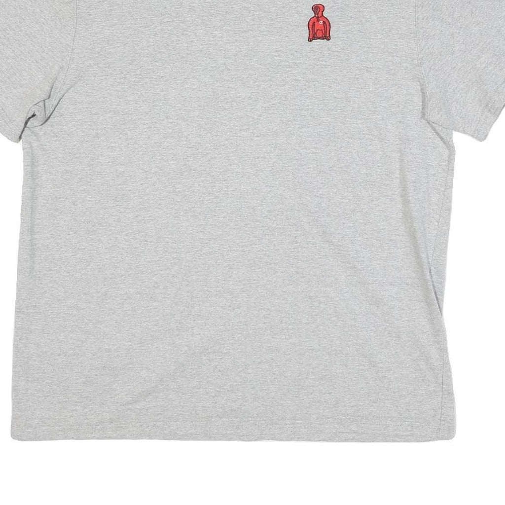 CHAMPION Mens Grey Modern T-Shirt L Short Sleeve Crew Neck Red Logo Embroidery