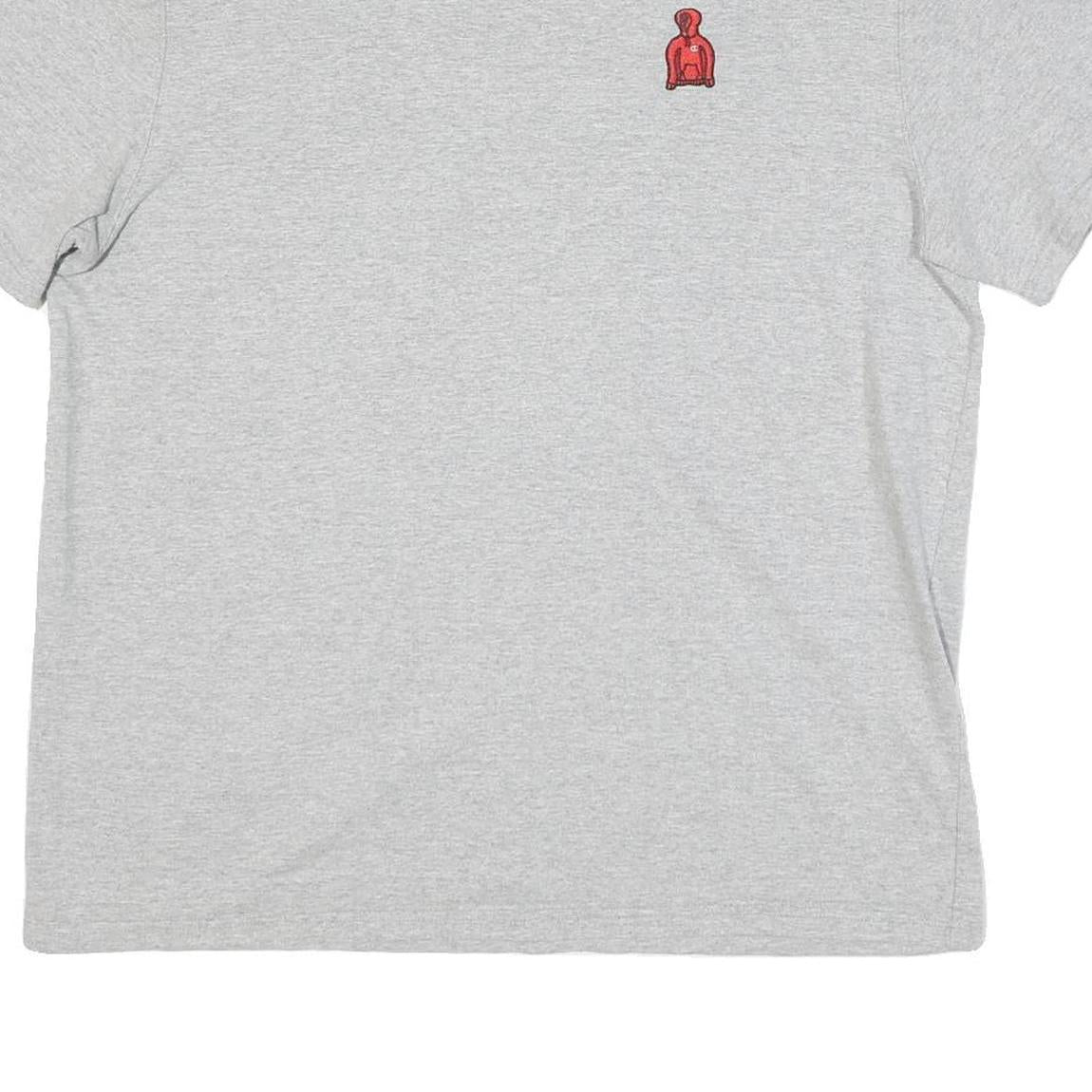 CHAMPION Mens Grey Modern T-Shirt L Short Sleeve Crew Neck Red Logo Embroidery