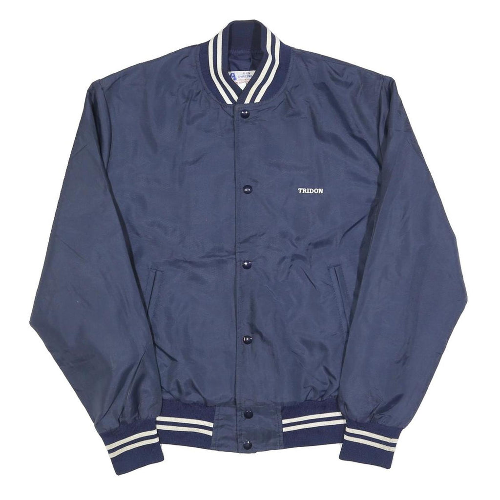 AVON SPORTSWEAR Mens Navy Blue Polyester Button Jacket L Plain Classic Bomber