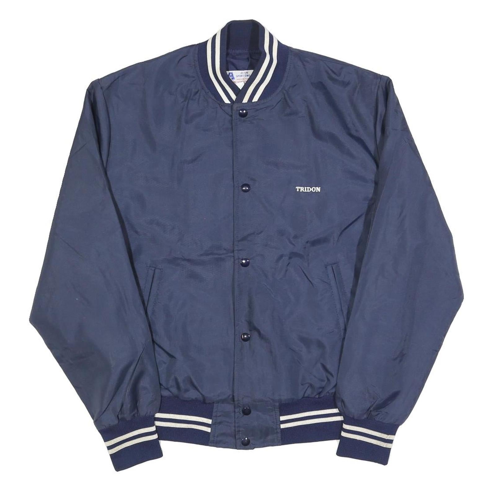 AVON SPORTSWEAR Mens Navy Blue Polyester Button Jacket L Plain Classic Bomber