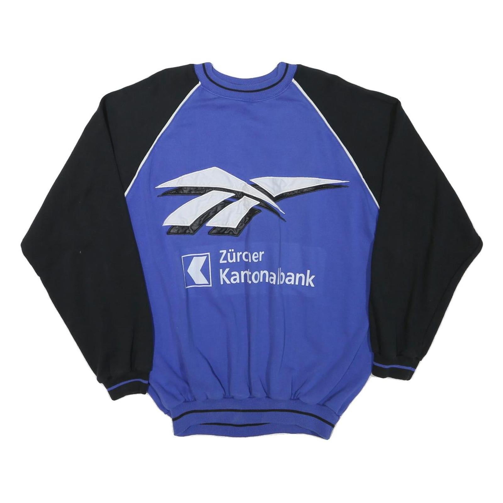 REEBOK Mens Blue & Black Logo Printed Crew Neck L Sweatshirt Cotton Blend