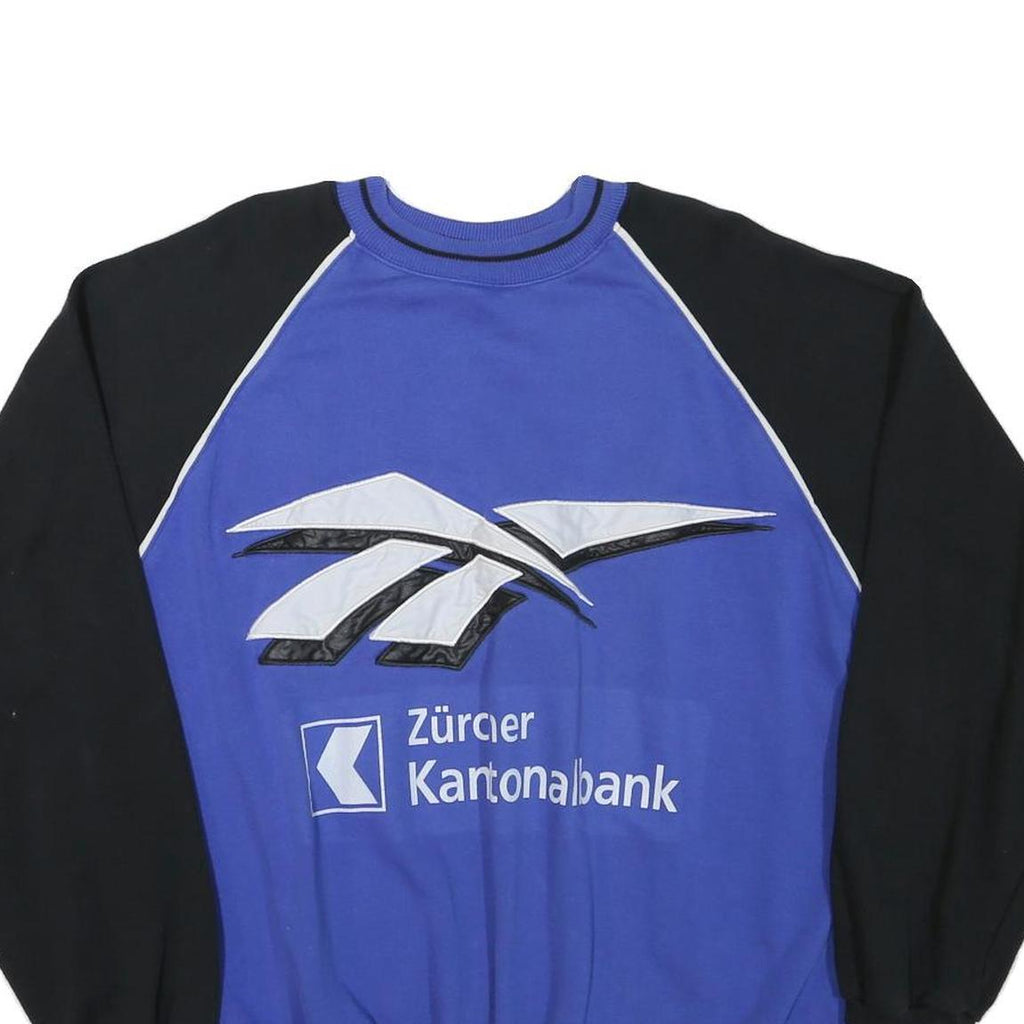 REEBOK Mens Blue & Black Logo Printed Crew Neck L Sweatshirt Cotton Blend