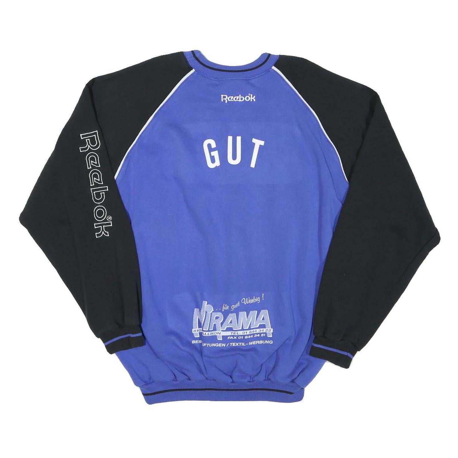 REEBOK Mens Blue & Black Logo Printed Crew Neck L Sweatshirt Cotton Blend