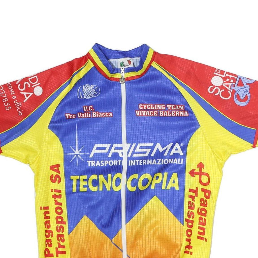 MB Mens Blue & Yellow Cycling Team Sports T-Shirt M Short Sleeve Crew Neck