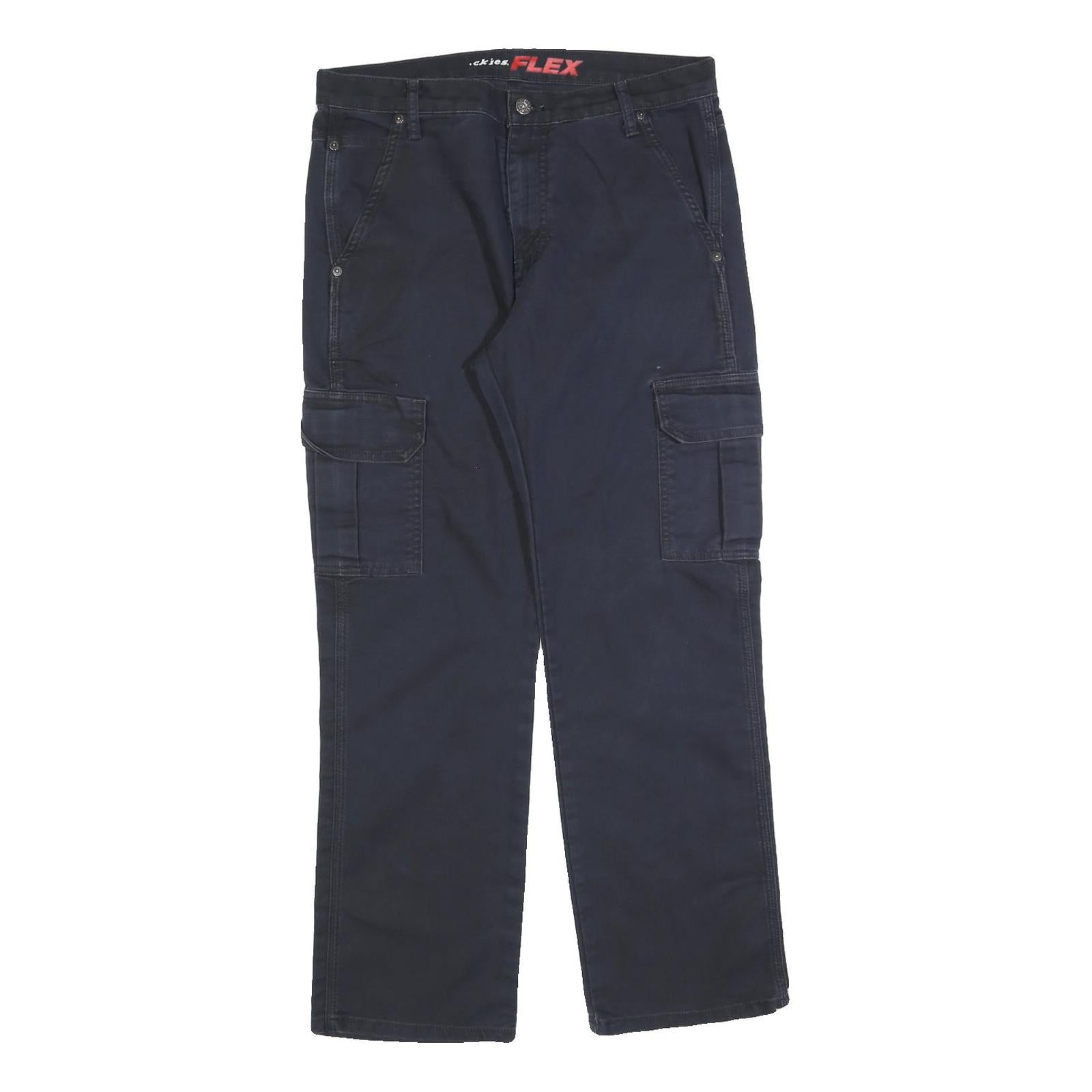 DICKIES Mens Regular Fit Navy Cargo Trousers Cotton Blend W32 L30 Workwear Zip