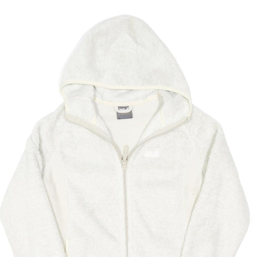 JACK WOLFSKIN Womens White Outdoor Zip Jacket UK 12 Polyester Blend Hooded