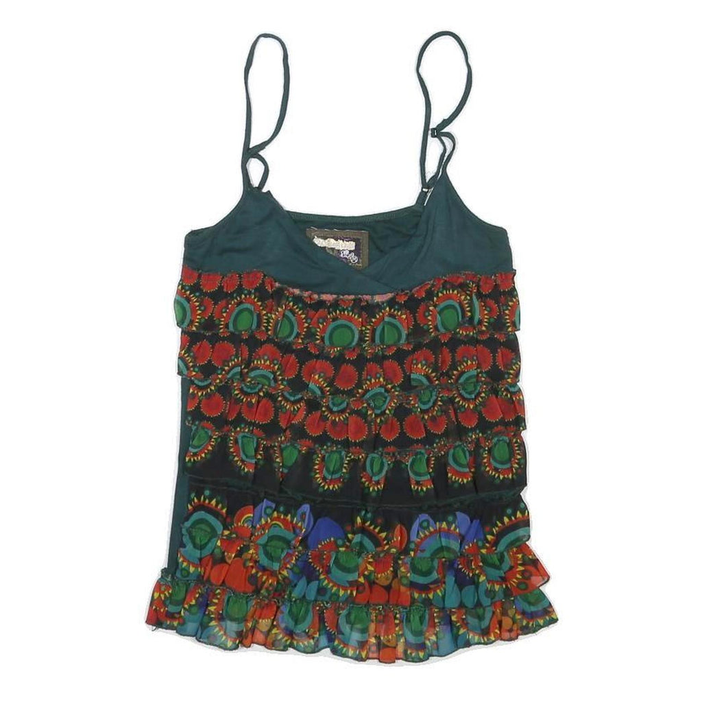 DESIGUAL Womens Green Printed Camisole Sleeveless Scoop Neck Top M Rayon
