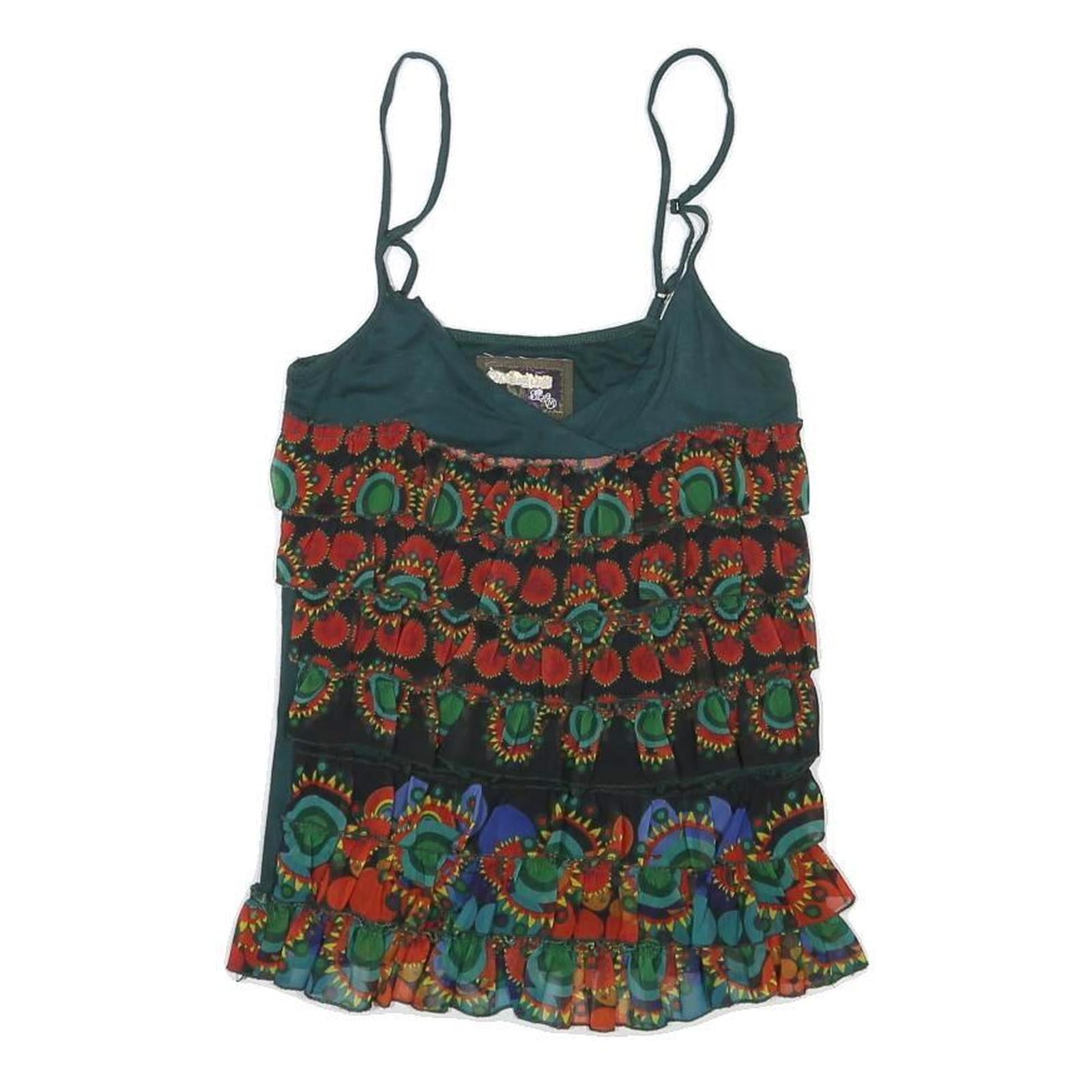 DESIGUAL Womens Green Printed Camisole Sleeveless Scoop Neck Top M Rayon