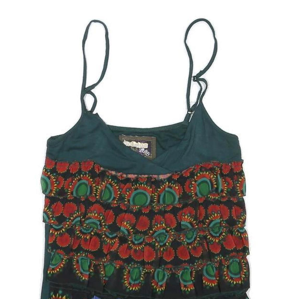 DESIGUAL Womens Green Printed Camisole Sleeveless Scoop Neck Top M Rayon
