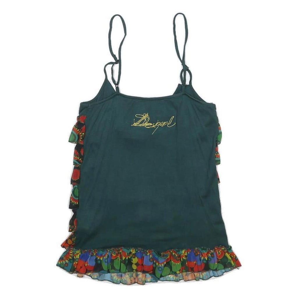 DESIGUAL Womens Green Printed Camisole Sleeveless Scoop Neck Top M Rayon
