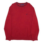 NAUTICA Mens Red Plain Jumper Crew Neck Basic Knit L Cotton Casual Comfortable
