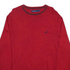 NAUTICA Mens Red Plain Jumper Crew Neck Basic Knit L Cotton Casual Comfortable