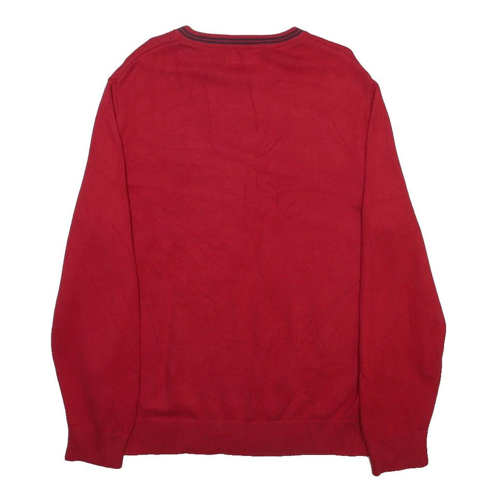 NAUTICA Mens Red Plain Jumper Crew Neck Basic Knit L Cotton Casual Comfortable