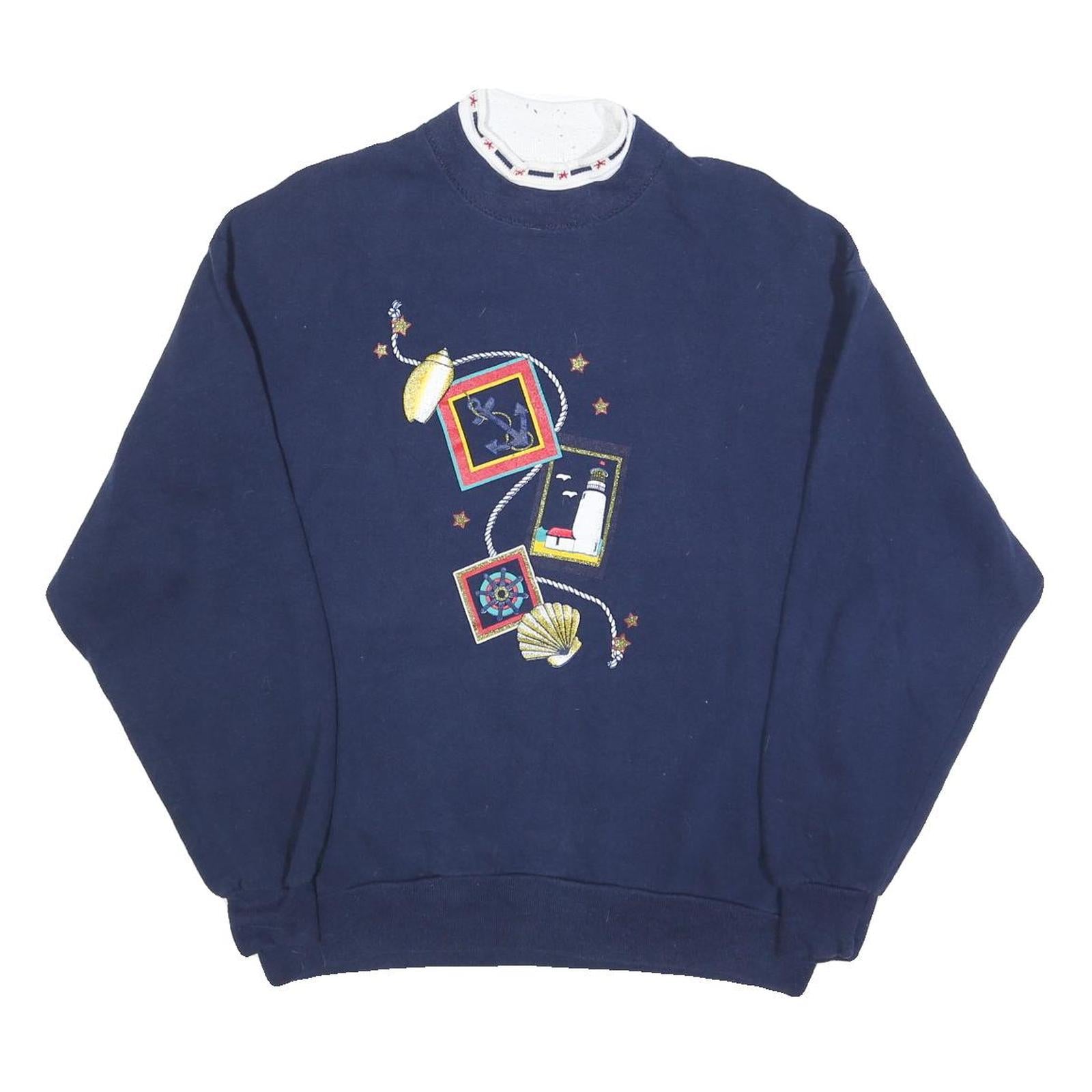 GOPHER Womens Navy Sweatshirts Crew Neck L Nautical Embroidered Cotton Blend