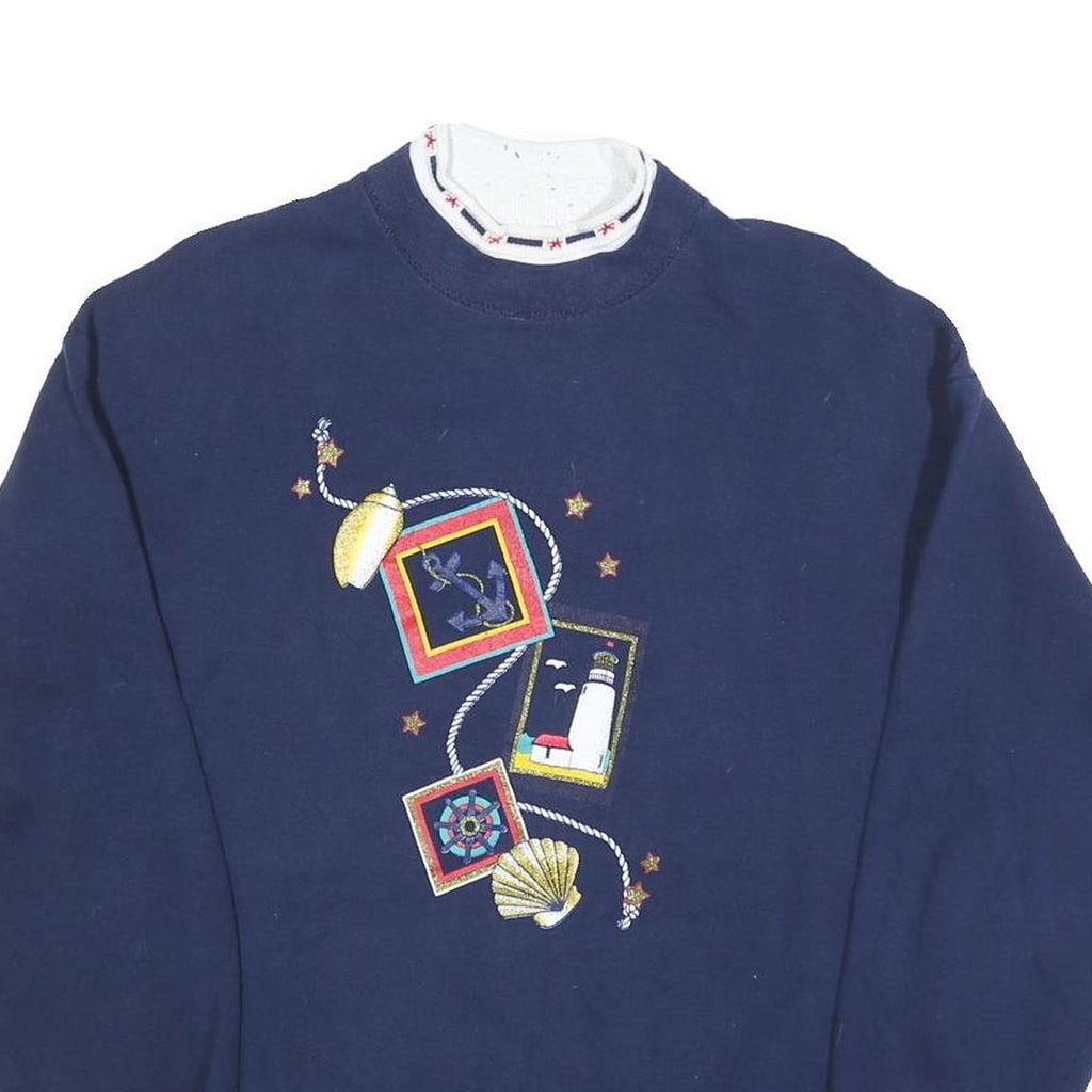 GOPHER Womens Navy Sweatshirts Crew Neck L Nautical Embroidered Cotton Blend