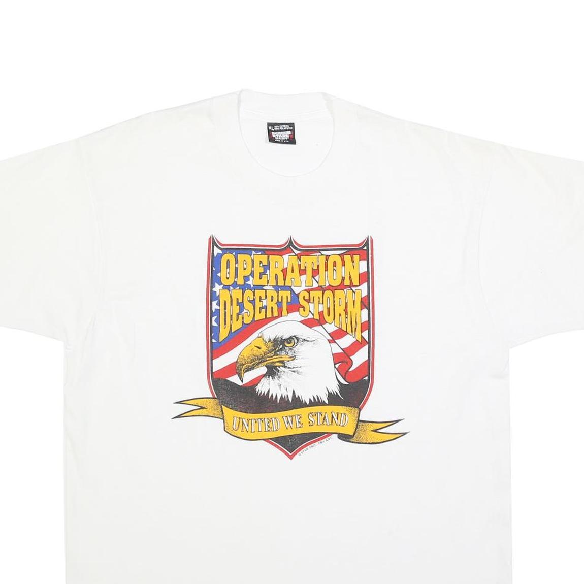 SCREEN STARS BEST Mens White Operation Desert Storm Graphic T-Shirt XL Short