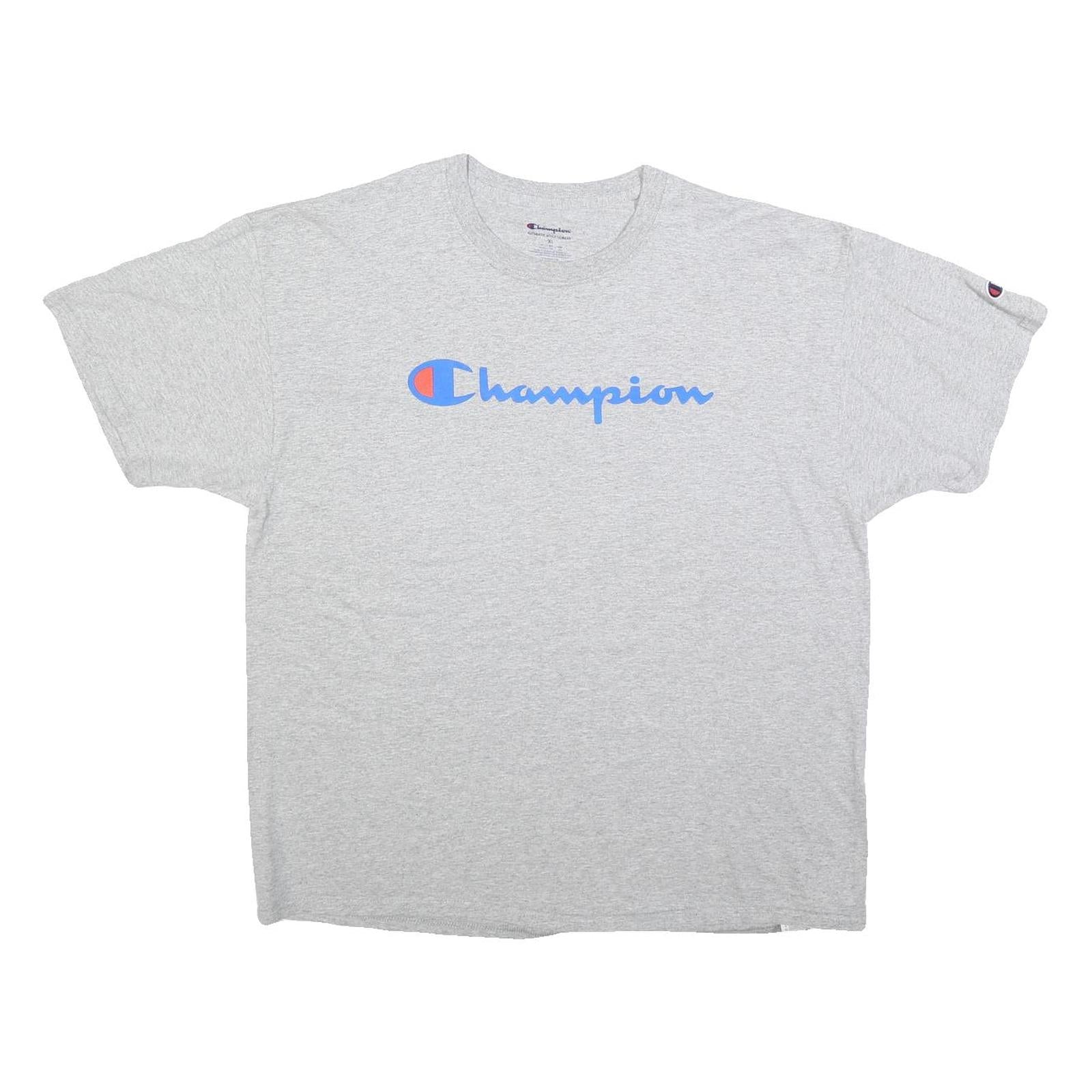 CHAMPION Mens Grey Cotton Blend T-Shirt XL Short Sleeve Crew Neck Classic Logo