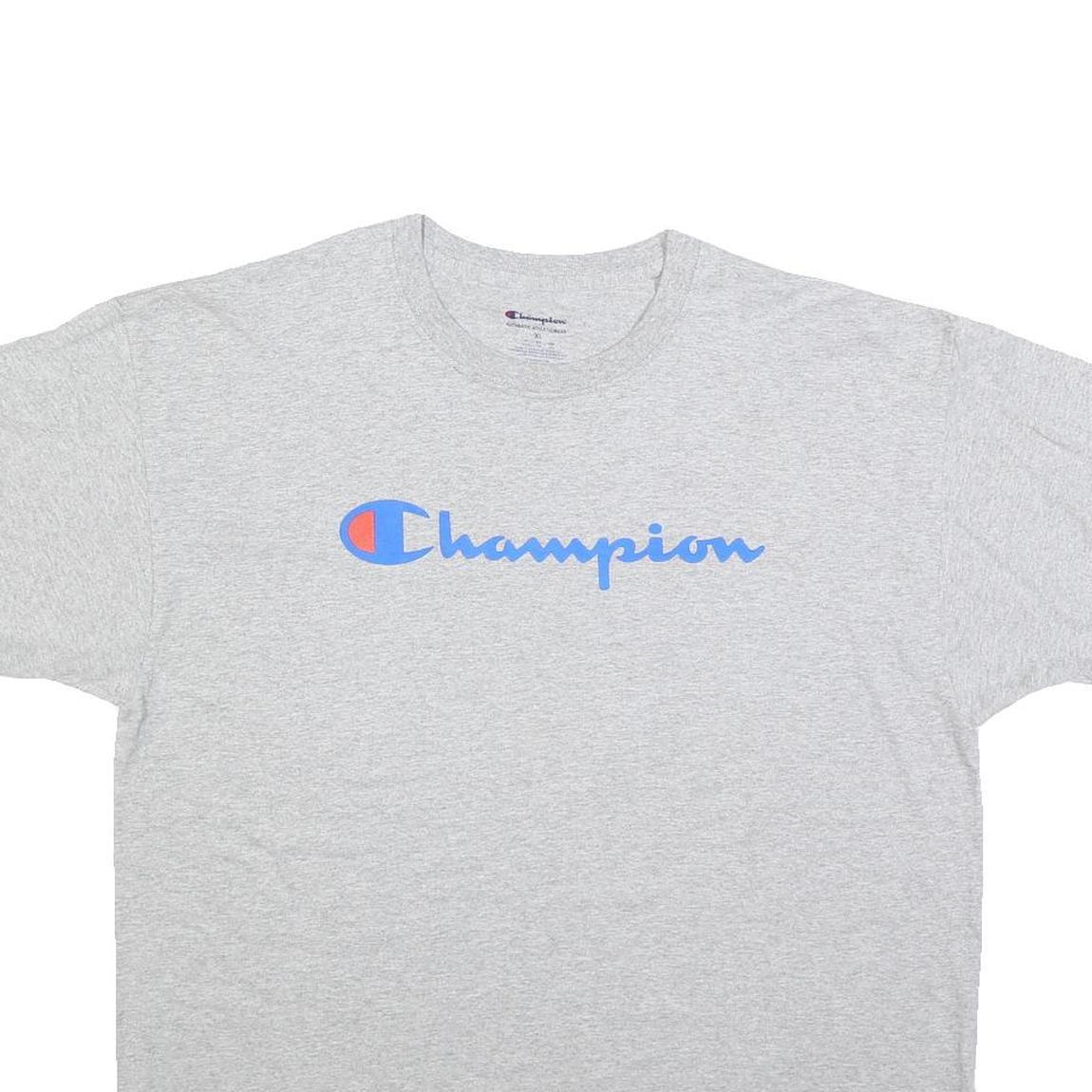 CHAMPION Mens Grey Cotton Blend T-Shirt XL Short Sleeve Crew Neck Classic Logo
