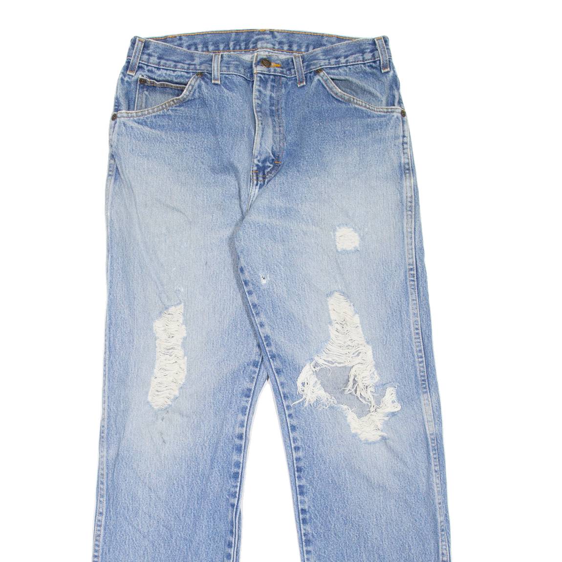 DICKIES Distressed Workwear Mens Jeans Blue Regular Straight Stone Wash W33 L32
