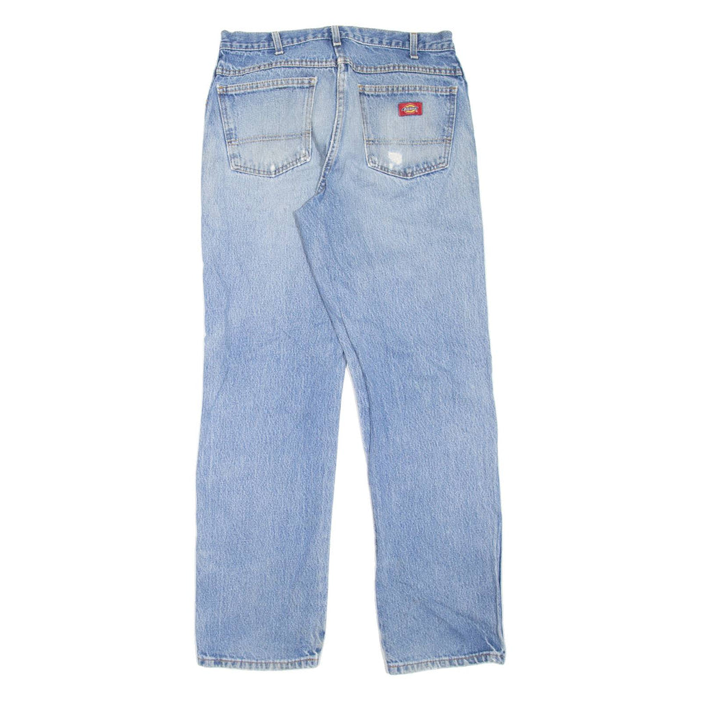 DICKIES Distressed Workwear Mens Jeans Blue Regular Straight Stone Wash W33 L32