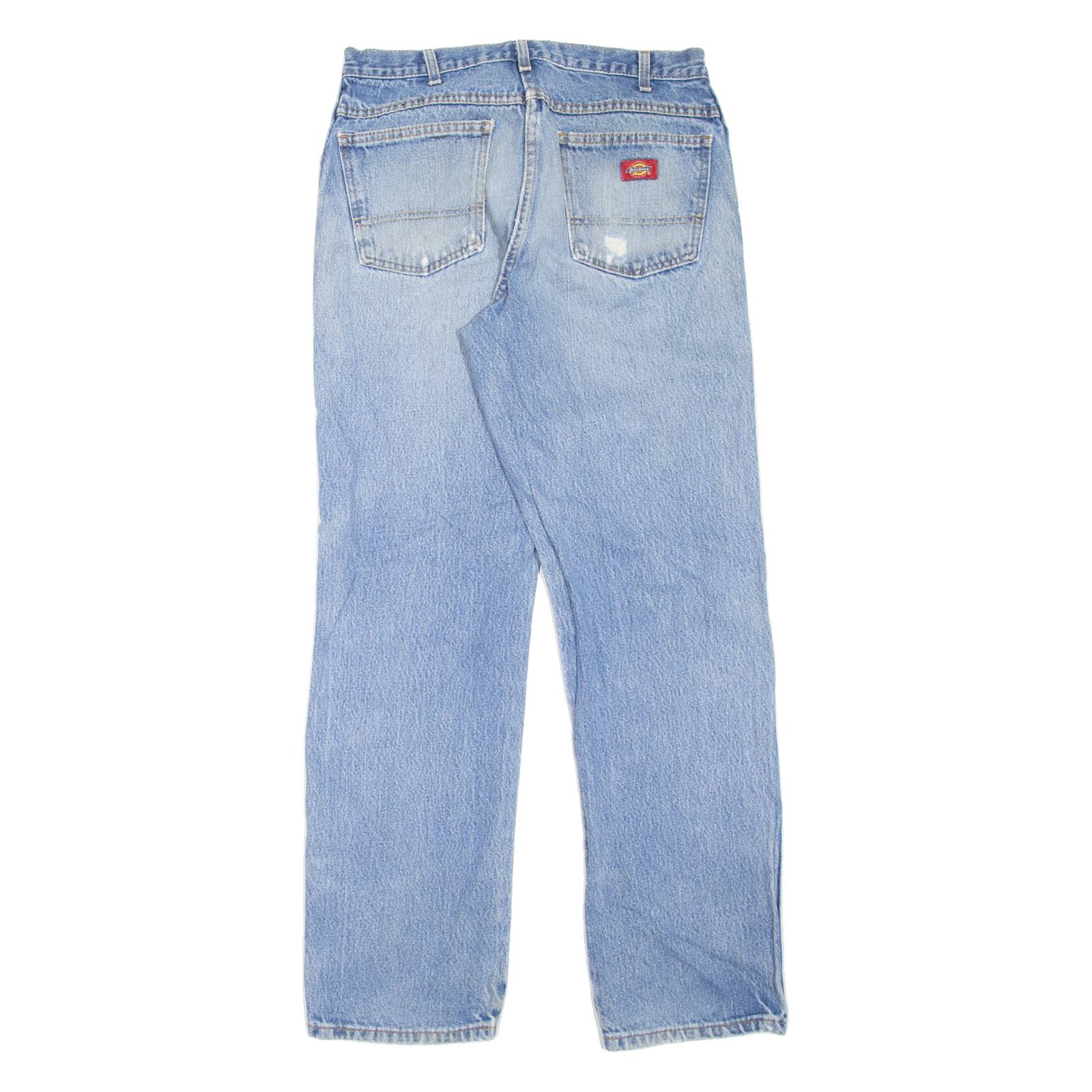 DICKIES Distressed Workwear Mens Jeans Blue Regular Straight Stone Wash W33 L32