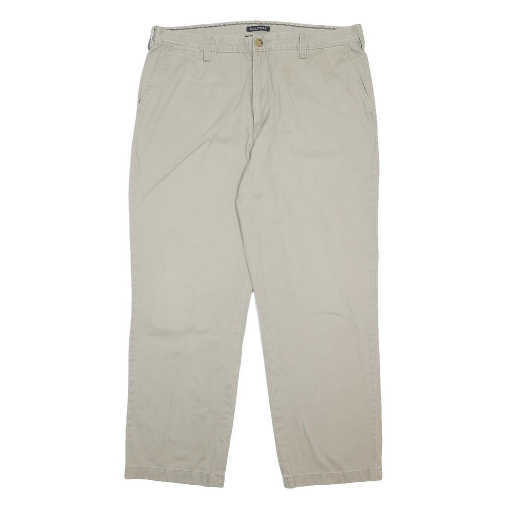NAUTICA Mens Cotton Beige Relaxed Straight Trousers W38 L30 Casual Zip Closure