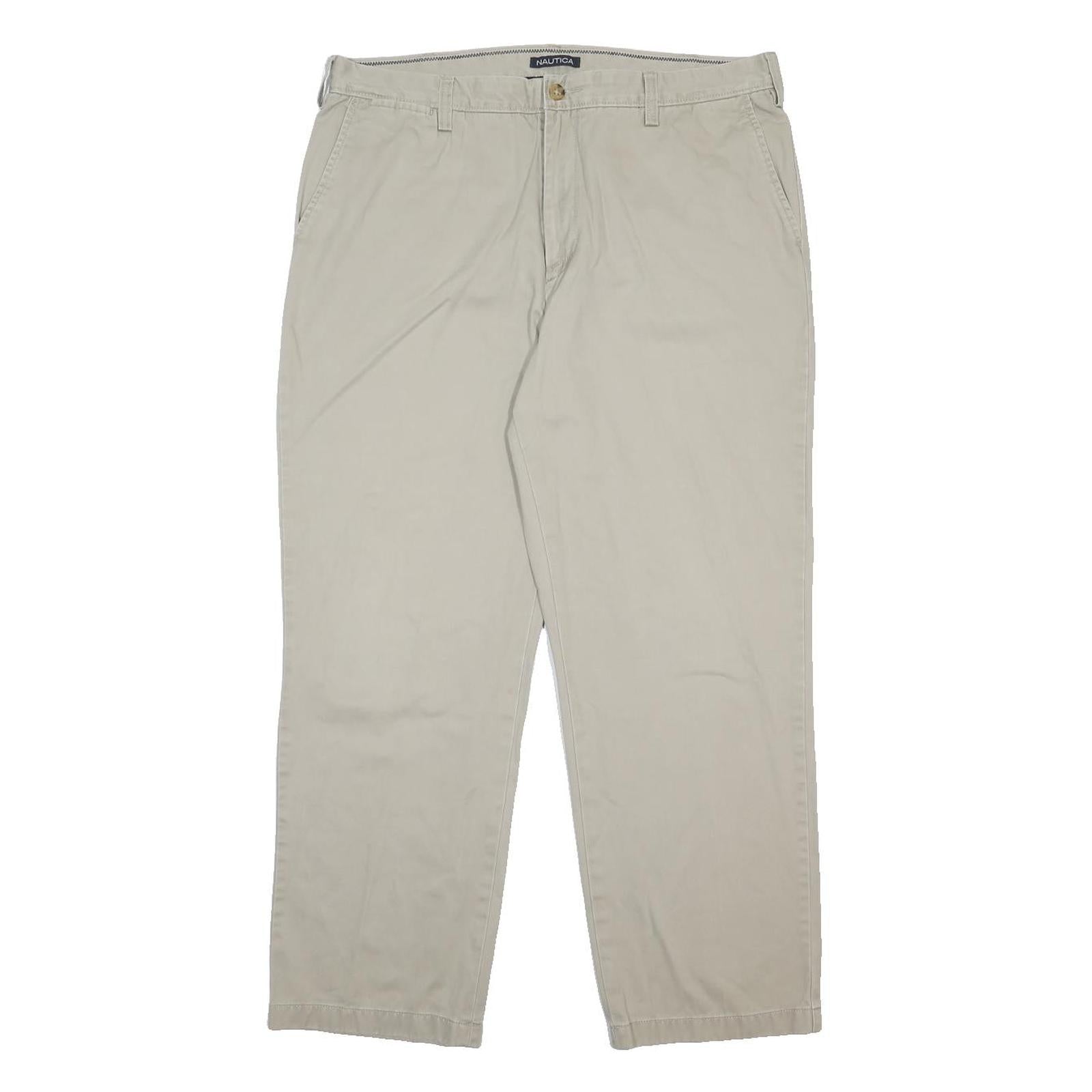 NAUTICA Mens Cotton Beige Relaxed Straight Trousers W38 L30 Casual Zip Closure
