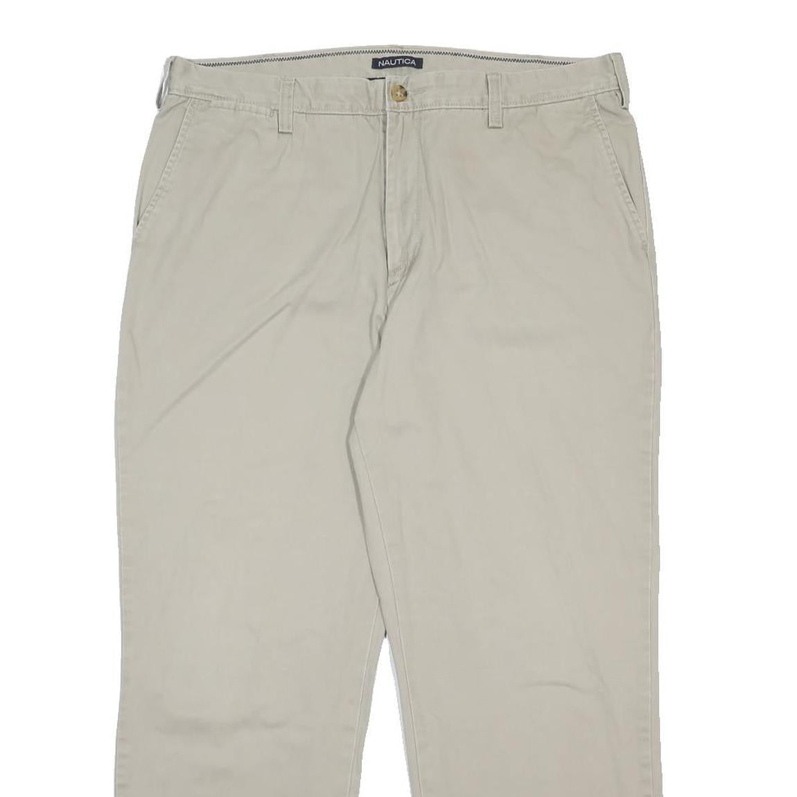NAUTICA Mens Cotton Beige Relaxed Straight Trousers W38 L30 Casual Zip Closure