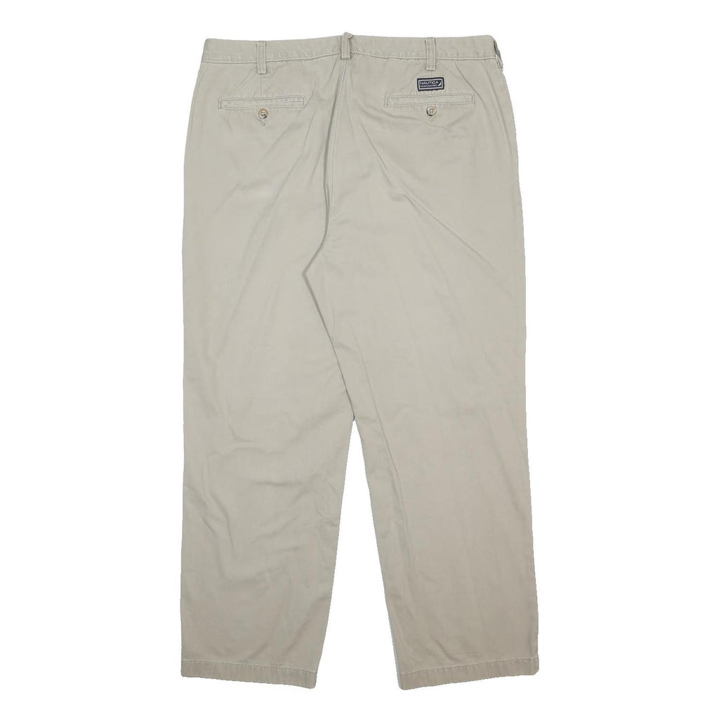 NAUTICA Mens Cotton Beige Relaxed Straight Trousers W38 L30 Casual Zip Closure