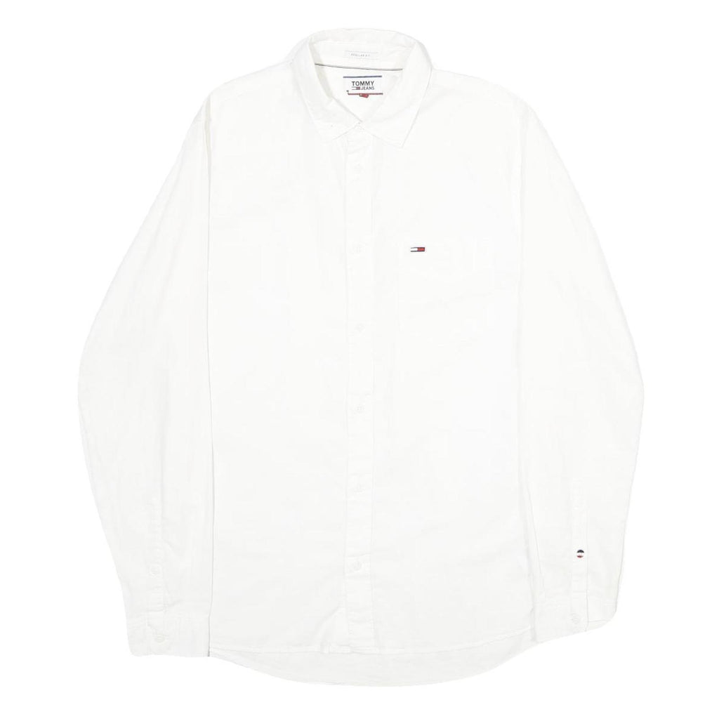 TOMMY JEANS Mens White Plain S Cotton Blend Shirt Classic Fit