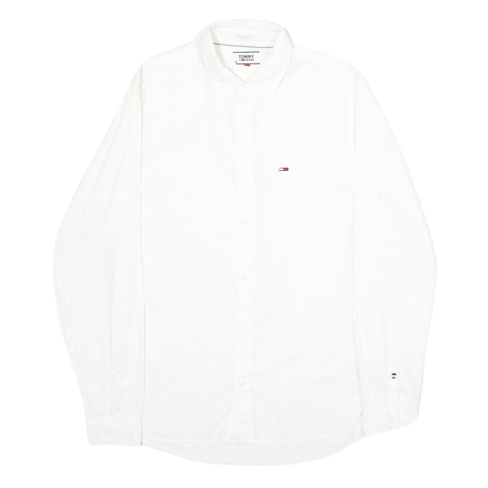 TOMMY JEANS Mens White Plain S Cotton Blend Shirt Classic Fit