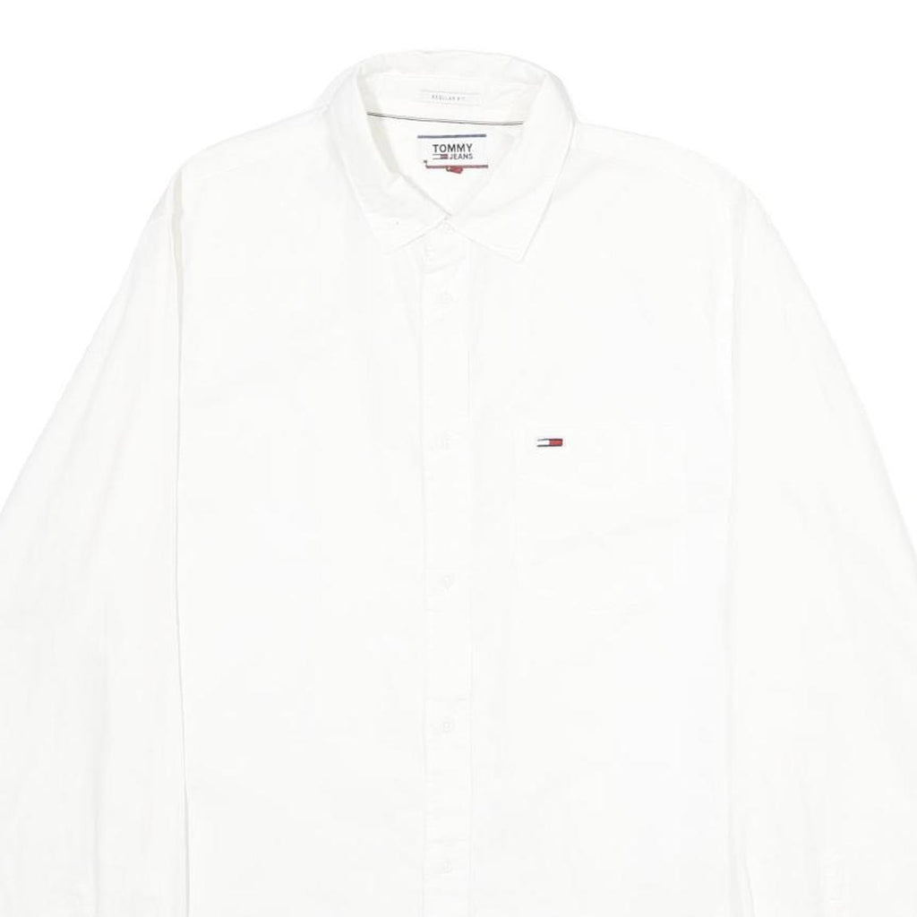 TOMMY JEANS Mens White Plain S Cotton Blend Shirt Classic Fit