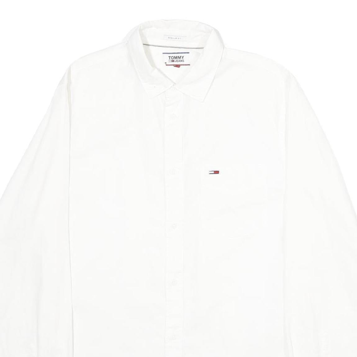 TOMMY JEANS Mens White Plain S Cotton Blend Shirt Classic Fit
