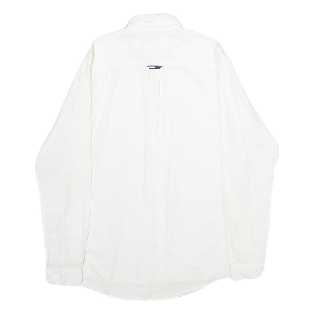 TOMMY JEANS Mens White Plain S Cotton Blend Shirt Classic Fit
