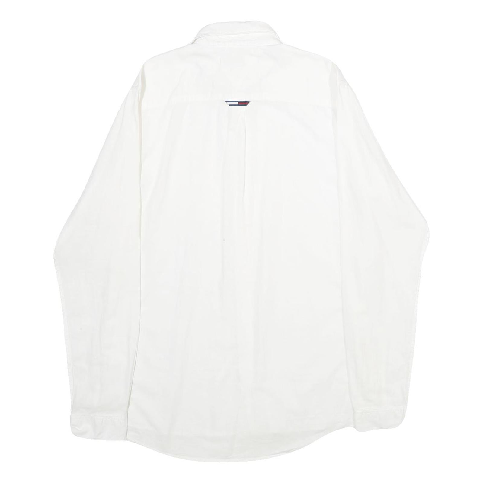 TOMMY JEANS Mens White Plain S Cotton Blend Shirt Classic Fit