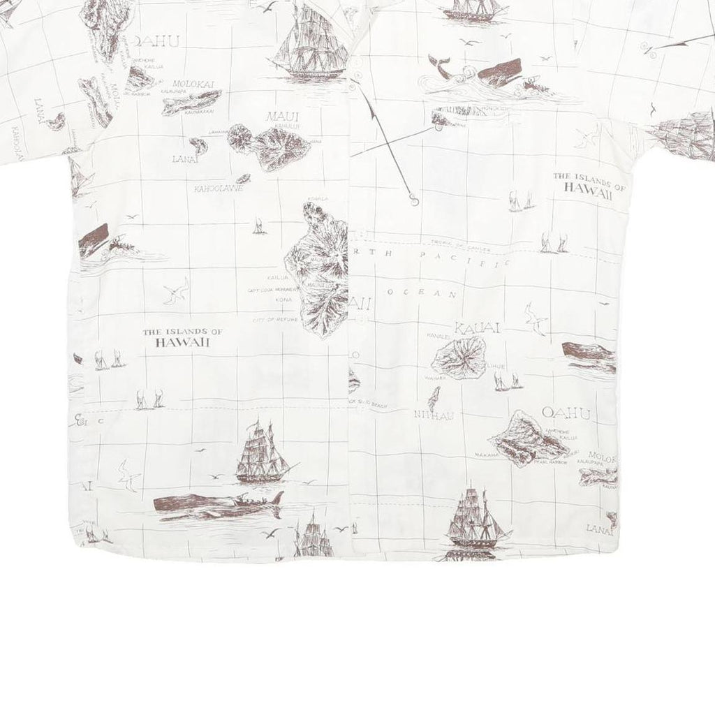 MR HAWAII INC Mens White Shirt L Map Print Cotton Blend Casual Tropical